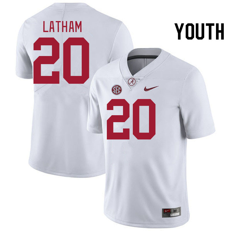 Youth #20 Jah-Marien Latham Alabama Crimson Tide College Football Jerseys Stitched-White